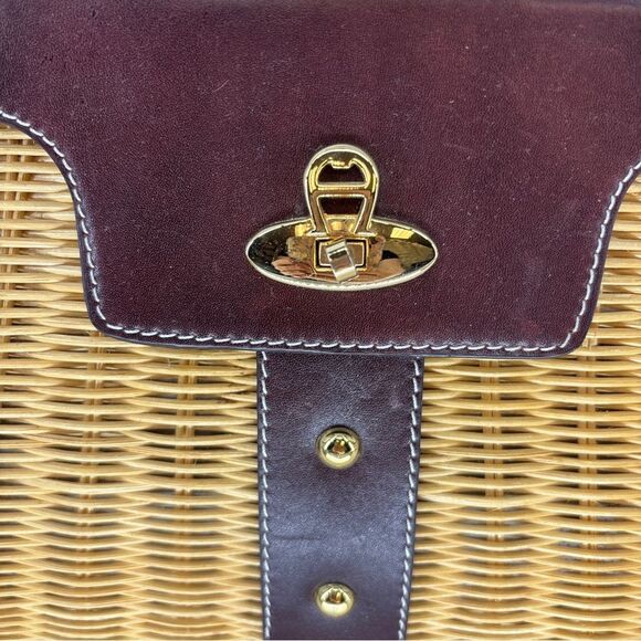 Etienne Aigner Brown and Tan hand Bag with Woven Wicker Texture with wallet - Picture 2 of 16